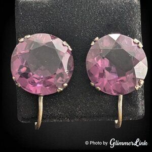 Vintage 1940s Purple Faceted Lucite Silver Tone Screw Back Earrings